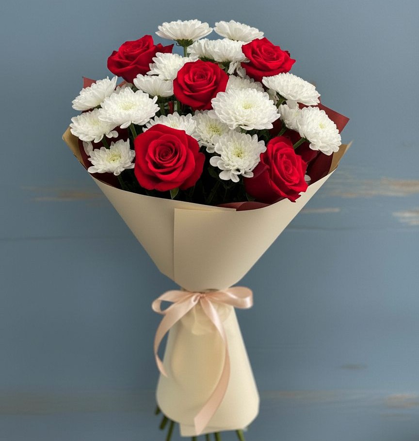 Букет цветов из: Розы и Хризантемы в Октябрьском Московской области