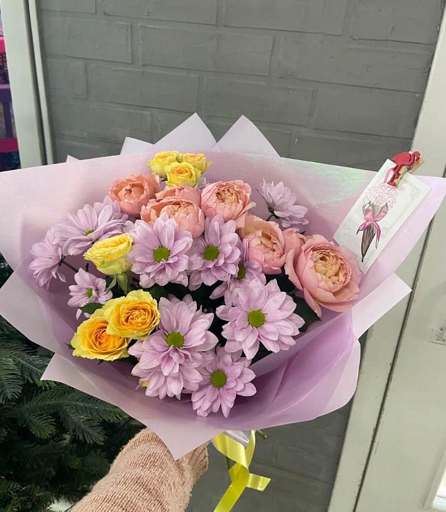 Букет цветов из: Хризантемы и Розы в Октябрьском Московской области