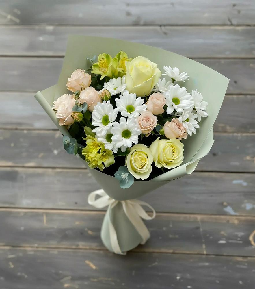 Букет цветов из: Альстромерии, Розы и Хризантемы в Октябрьском Московской области