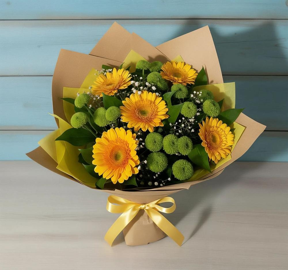 Букет цветов из: Герберы и Хризантемы в Октябрьском Московской области