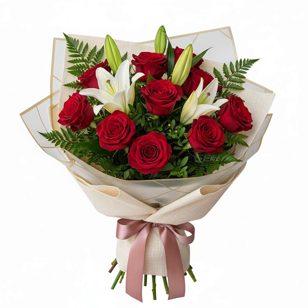 Букет цветов из: Лилии и Розы в Октябрьском Московской области