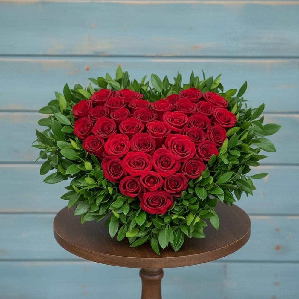 Цветочная композиция из Розы в виде сердца в Октябрьском Московской области