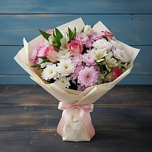 Букет цветов из:  Хризантемы, Альстромерии и Розы в Октябрьском Московской области