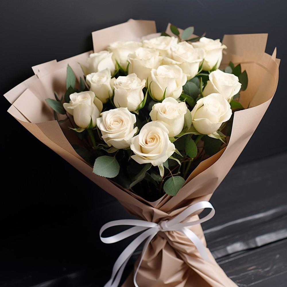 Букет 15 Белых роз в Октябрьском Московской области