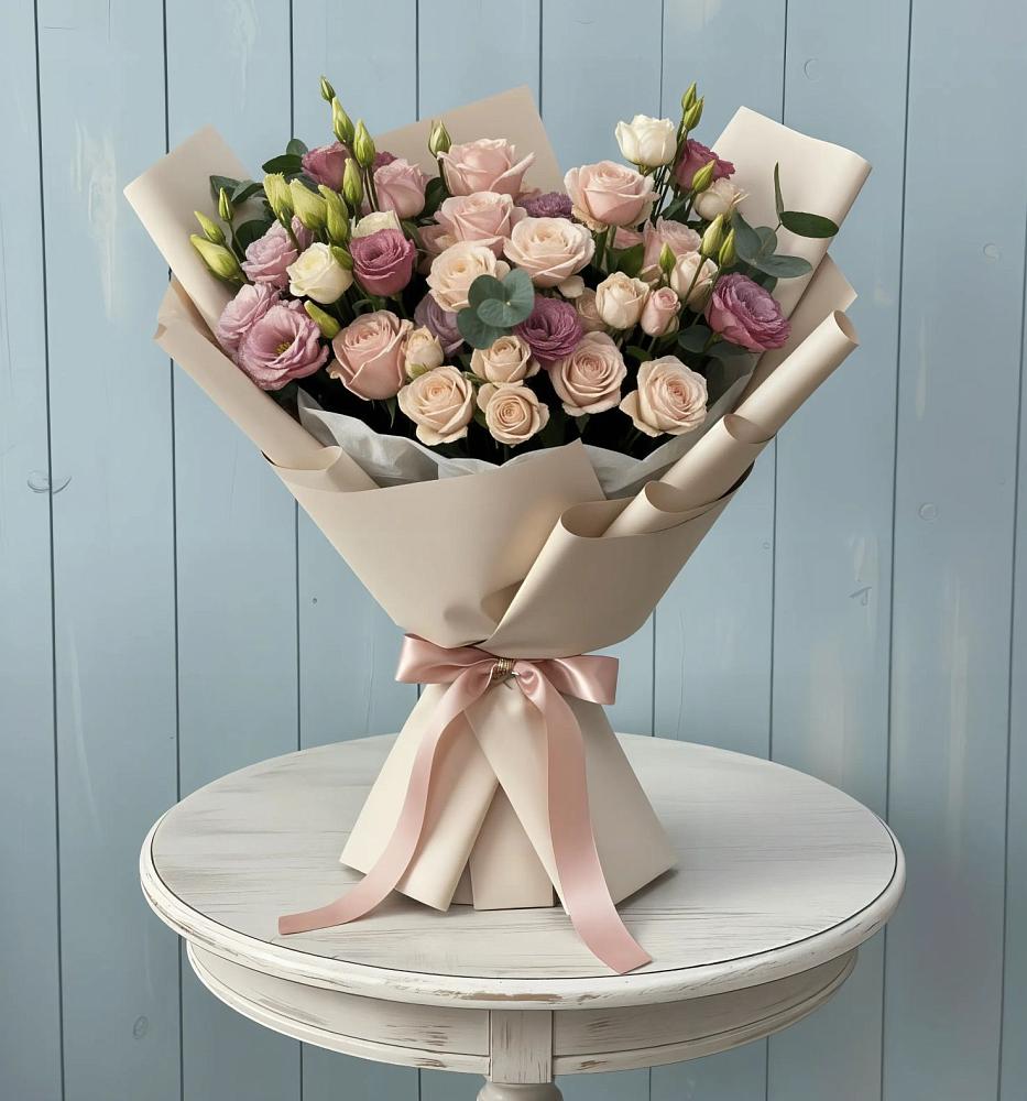 Букет цветов из: Розы и Лизиантусы в Октябрьском Московской области