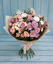 Букет цветов из:  Хризантемы, Розы и Альстромерии в Октябрьском Московской области