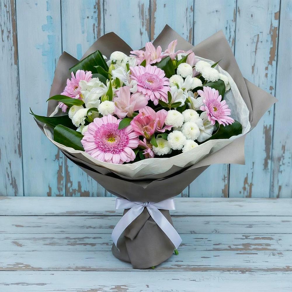 Букет цветов из: Герберы, Альстромерии и Хризантемы в Октябрьском Московской области