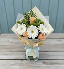 Букет цветов из:  Герберы, Розы и Хризантемы в Октябрьском Московской области