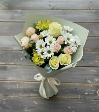 Букет цветов из:  Альстромерии, Розы и Хризантемы в Октябрьском Московской области